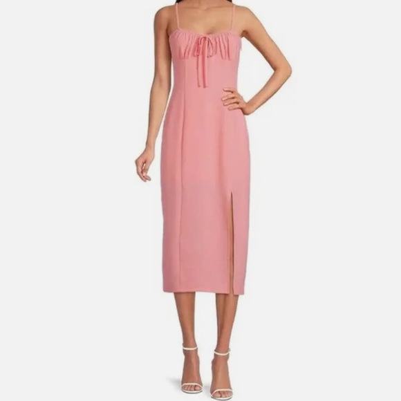 Gianni Bini Maya Ruched Tie Sweetheart Neck Sleeveless Sheath Thigh Pink Dress - Picture 1 of 3